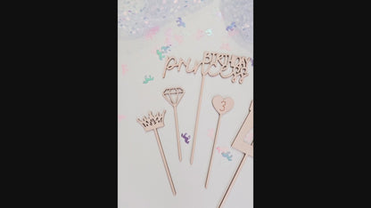 Personalisierter Cake Topper Holz – Prinzessin Schloss, Birthday Princess, Name, Alter Mädchen Geburtstag Deko