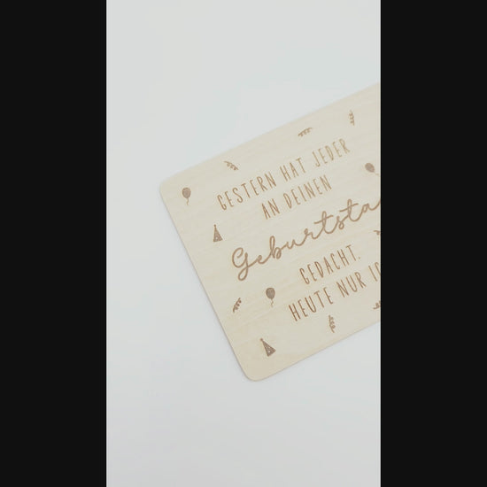 Holzkarte mit Gravur und Kerze – nachträgliche Geburtstagskarte aus Holz mit Spruch „Heute nur ich“, kleine Aufmerksamkeit zum Geburtstag