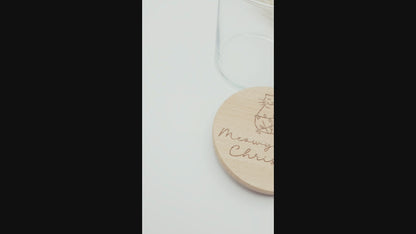 Weihnachtsgeschenk für Katzenliebhaber – Glas mit Lasergravur Katze und Schriftzug Meowy Christmas